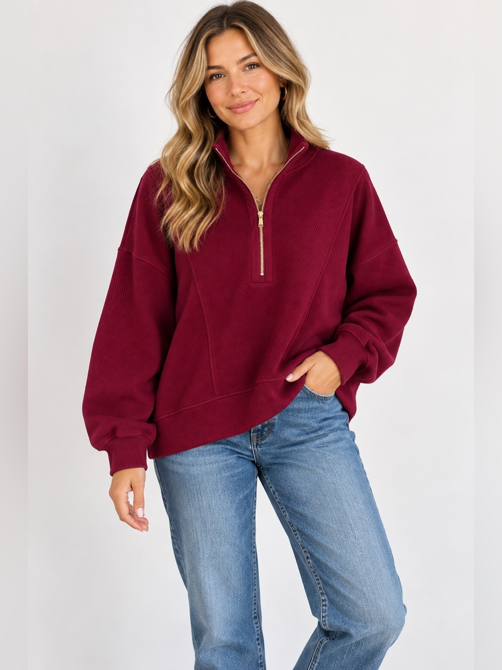 CALIA Elevate Ripple 1/4 Zip Rich Red NEW